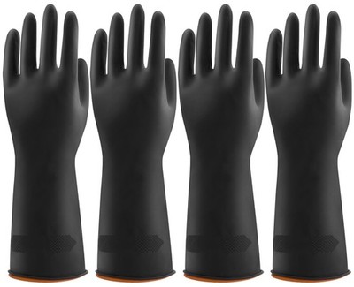 Household Rubber Gloves 4 Pairs, Dishwashing, Flexible, Long Lasting, Black