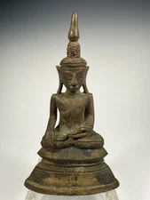 Rare Burma Burmese Shan era Bronze Buddha on integral base ca. 16-17th century