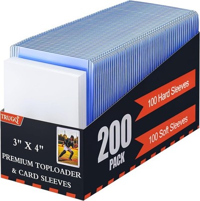 200 Card Sleeves Top Loaders 3''x4'' Hard Plastic 100 Toploaders+100 Penny Sleeves