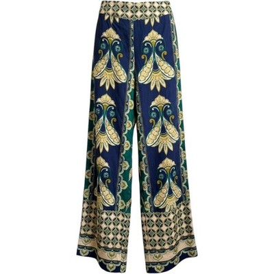 Tyler Boe Blue Green Paisley Medallion lounge Pants Palazzo Womens Small