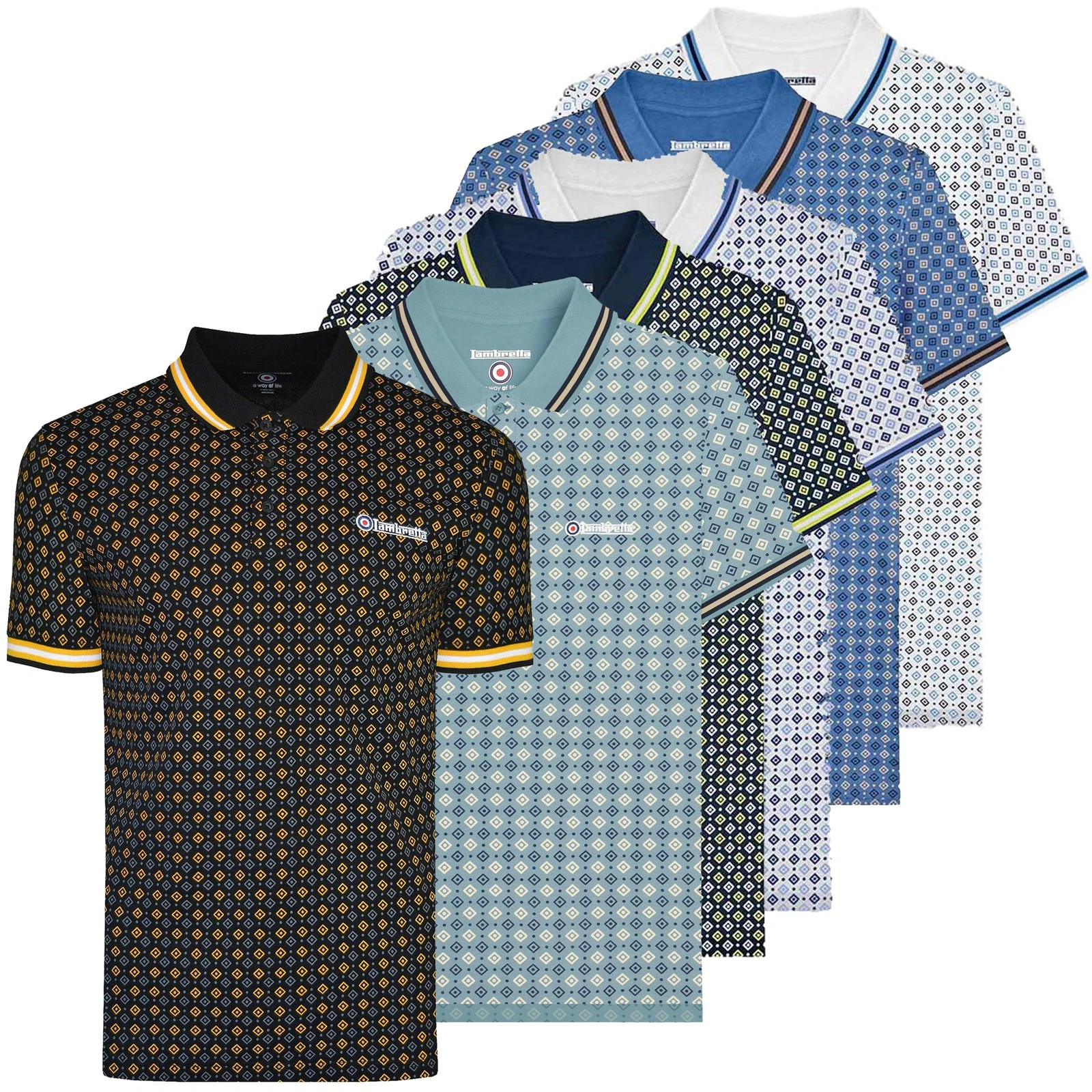 Mens Lambretta All Over Geometric Smart Classic Retro Polo Shirt Sizes S to 4XL
Opens in a new windo