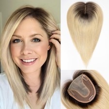 starluck Human Hair Topper 14 inch No Bangs 5" 5.5" Base ombre Light Blonde