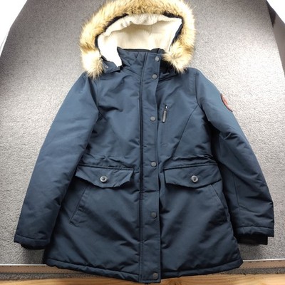 Superdry Everest Parka Faux Fur Hooded Winter Coat Blue Size 12 Womens