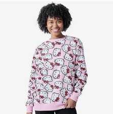 Hello Kitty Women s Sz Large Pink Heads All-Over Print Long Sleeve Sweatshirt