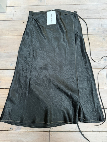 Acne Studios Black Satin Wrap Midi Skirt Tie Closure Acetate Women’s 36
