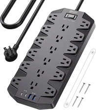 Surge Protector Power Strip,  18 AC Outlets with 4 USB Ports, 1875W/15A, 2100J, 