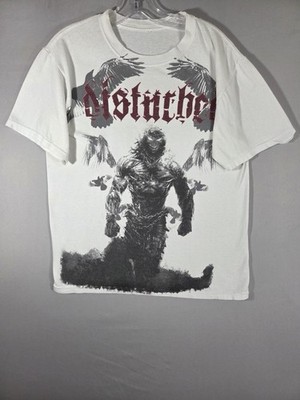 Disturbed Shirt Mens Small White The Guy Graphic Tee Band Metal Horror Gothic