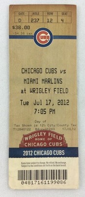 MLB 2012 07/17 Miami Marlins at Chicago Cubs Ticket-Hanley Ramirez HR