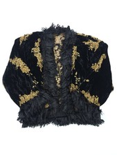 Vintage 1990s Black Velvet  Gold Floral Printed Sheer Evening Jacket Whimsigoth