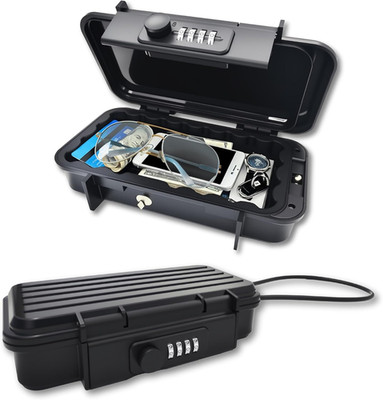 Portable Lock Box 4-Digit Combination Safe with Steel Cable Waterproof Travel