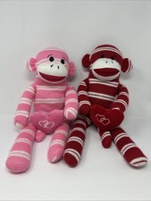Set Of 2 Sock Monkey Stuffed Toys. 19  Tall