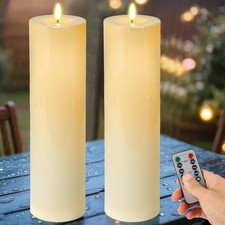 14" X 4" Large Outdoor Candles Battery Operated, Waterproof Flameless Candles Fl