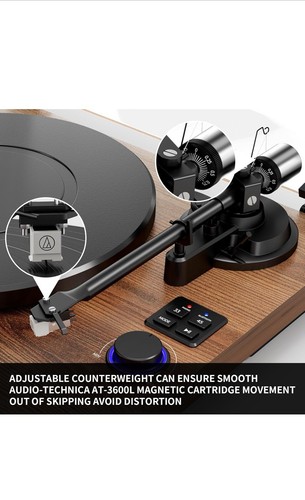 HiFi Turntable Bluetooth USB, Record Player with Speaker, Dual Compact Brown - Picture 2 of 3