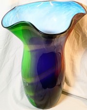 MURANO LARGE TALL HEAVY ITALIAN MULTICOLOR HAND BLOWN GLASS VASE 16"