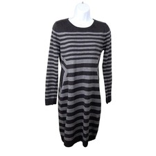 Calvin Klein Gray  Striped Abstract Sweater Dress, Size M.