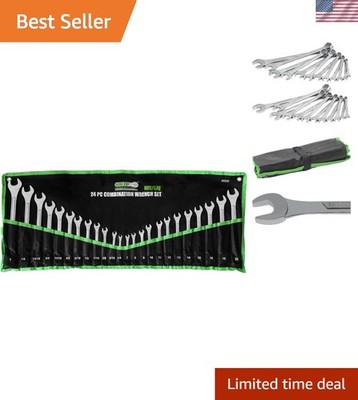 Heavy Duty 24 Pc Wrench Set - 12 Point with Roll-Up Pouch for Maximum Leverage