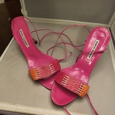 Vintage Manolo Blahnik Leather Pink Gladiator Size EU 41 Stiletto Wear See Pics