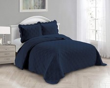 3pc Embossed Coverlet Bedspread Set Oversized Bed Cover Solid Modern Squared