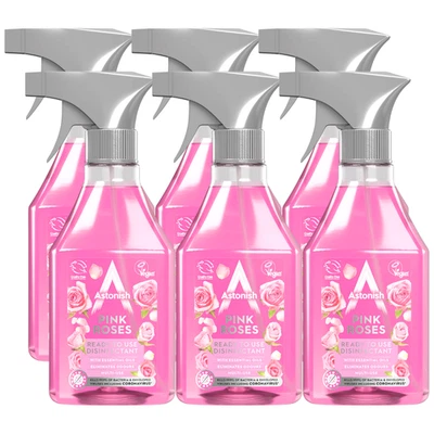 6 x Astonish Pink Roses Disinfectant RTU Spray Kill 99.9% of Bacteria - 550ml