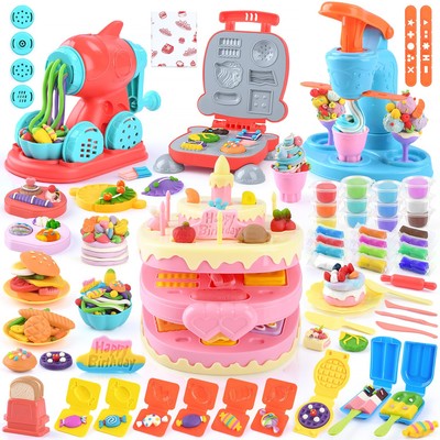 4 in 1 Color Dough Set Kitchen Creations with Ice Cream/Cake/Noodle/Hamburger...