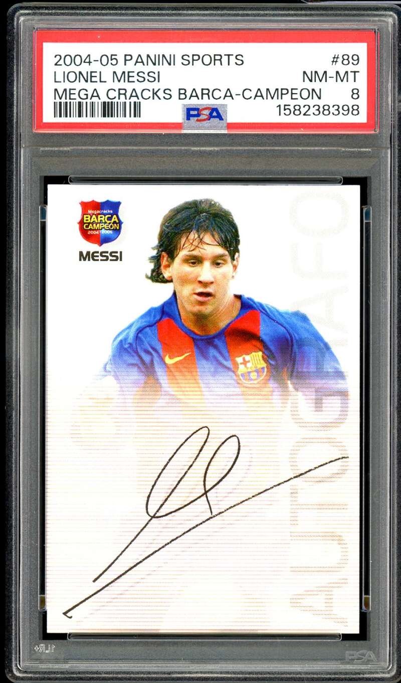 Lionel Messi Rookie 2004-05 Panini Sports Mega Cracks Barca-Campeon #89 PSA 8