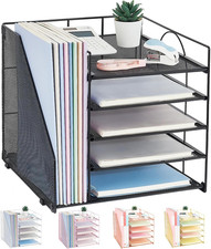 5 Tier Paper Tray Desk Organizer File Holder Office Supplies Storage Black