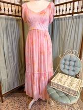 LoveShackFancy Pink Floral Maxi Dress 2 Puff Sleeve Empire Waist Ruffle Boho