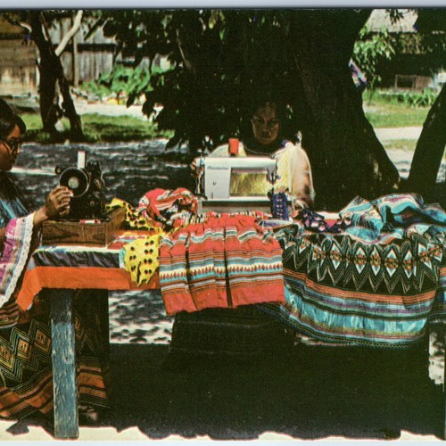 c1960s Tamiami Trail, FL Miccosukee Indians Dress Making Chrome Postcard A103