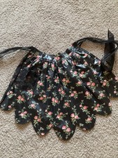 Vintage Sheer Black Reversible, Floral Half Apron With Pocket Scalloped Edge