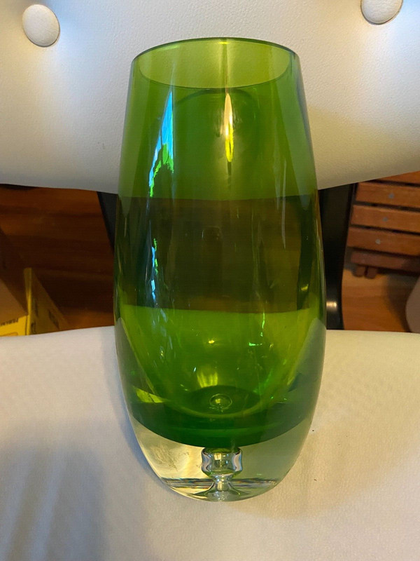 Vintage Green Glass with suspended bubble in base