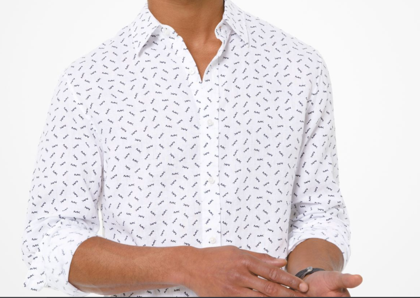 Michael Kors Mens Shirt Blue Size 2xl Slim Fit Allover MK Button 