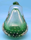 Vintage Clear Green Controlled Bubble Glass Pear Fruit Paperweight Murano? 4"