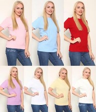 New Ladies Womens Short Sleeve Cable Knit Jumper Crew Neck Soft Pullover Sweater