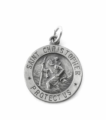Sterling Silver 0.925 Saint St Christopher Medal Necklace Pendant Charm 