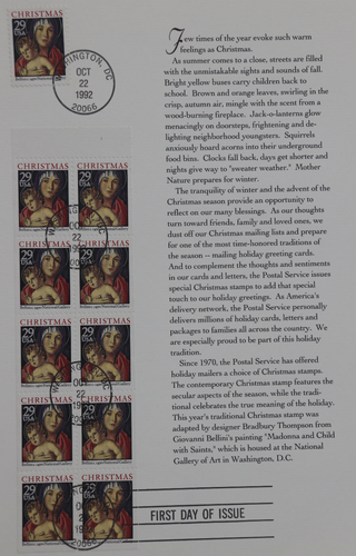 Christmas 1992 2c9 usa bellini c 1490 national gallery washington DC SC#1653 - Picture 5 of 7