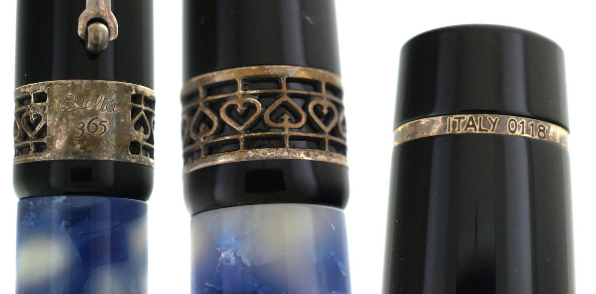 Rare Delta 365 Marbled Blue & White Fountain Pen Millennium 18K