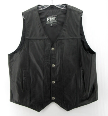 FMC Vest Men XXXXL Black Leather Jacket Moto Biker Western Buffalo Nickel Snaps