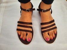 Womens Ladies Skinny Buckle Strappy Summer Casual Flat Sandal Beach Shoes Open