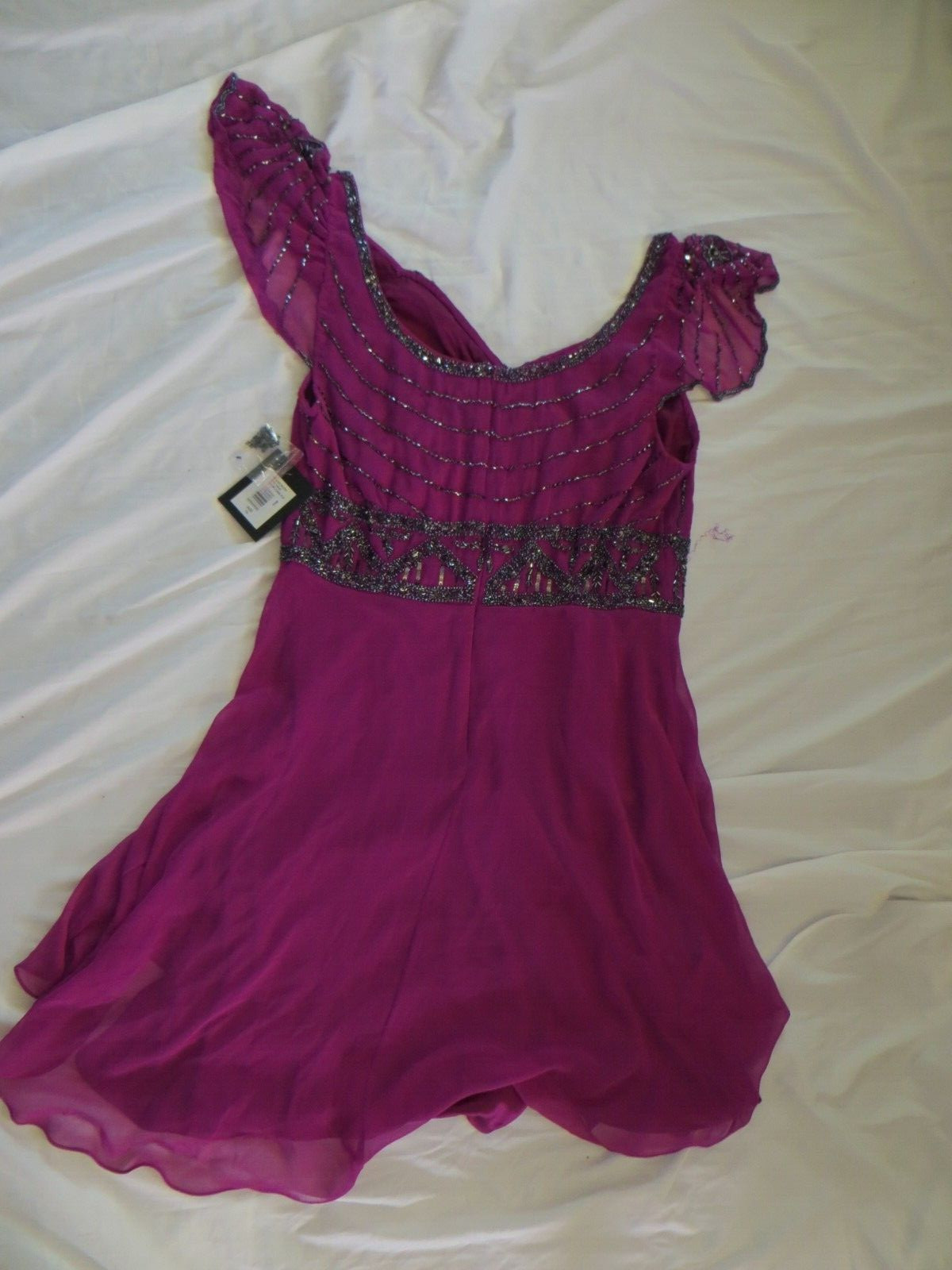 New Marina Beaded Silky Polyester Purple Violet Flapper Style Dress Size 16