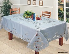 Creative Linens Embroidered Floral Tablecloth With Napkins White 6713W