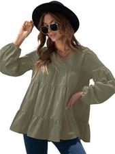 Women's Lantern Sleeve Ruffle Tiered Oversized Babydoll Tops
