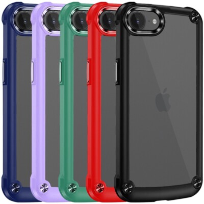 For iPhone 17e/16e Transparent Hybrid Case with Metal Buttons Camera Edges Cover