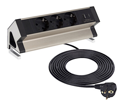 DesignLight Mehrfachsteckdose DESK BOX Edelstahl gebürstet mit USB A und C / ...