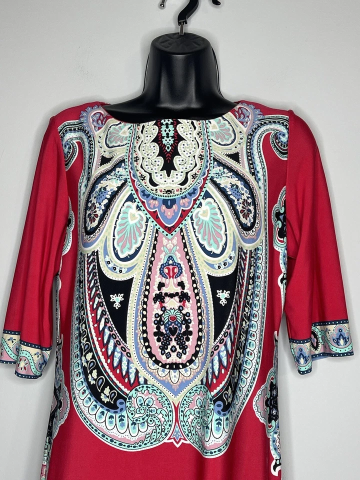 Vestido Sandra Darren Feminino Vermelho Multicolorido Paisley Manga 3/4 Tamanho 6 - Imagem 2 de 4