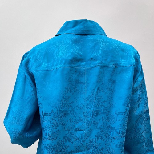 Chico's Top Women 1 / M Blue Silk Button Up Shirt Asian Inspired Career NWT - Picture 6 of 9