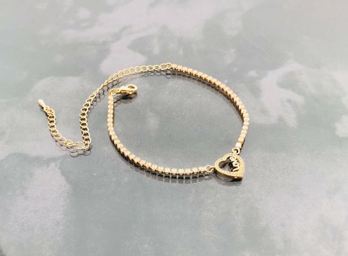 Brazalete de tenis enchapado en oro 14K corazón abierto con letra de amor zirconio cúbico de circonio 14K regalo - Imagen 2 de 7
