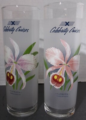 Set of 2 Celebrity X Cruises Cattleya Highball Cocktail Glass W/ 3 Drink Recipes