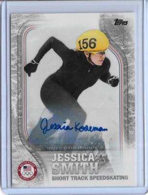 2018 TOPPS OLYMPICS JESSICA SMITH SILVER AUTOGRAPH CARD US-39 ~ /50 SPEEDSKATING