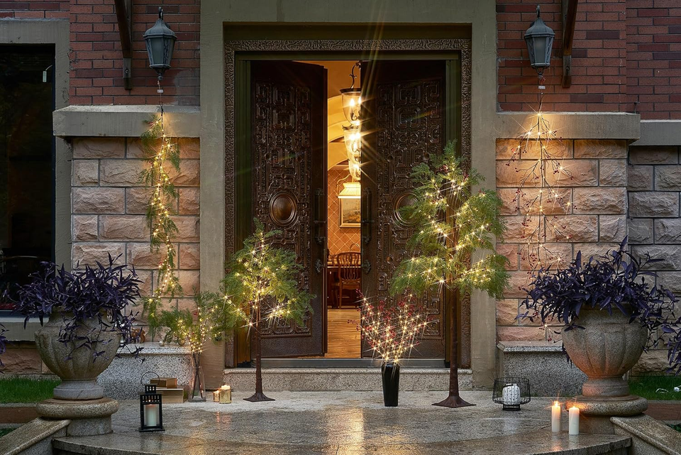 Lighted Cypress Pine Tree with Red Berry 90 Fairy Lights 4FT Plug In