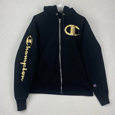 Champion Reverse Weave Zip Up Sweater Mens Medium Black